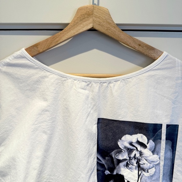 2/$15‼️ Zara Floral Print T-Shirt Bodysuit, White & Black, Size M, Crew Neckline - Picture 6 of 14